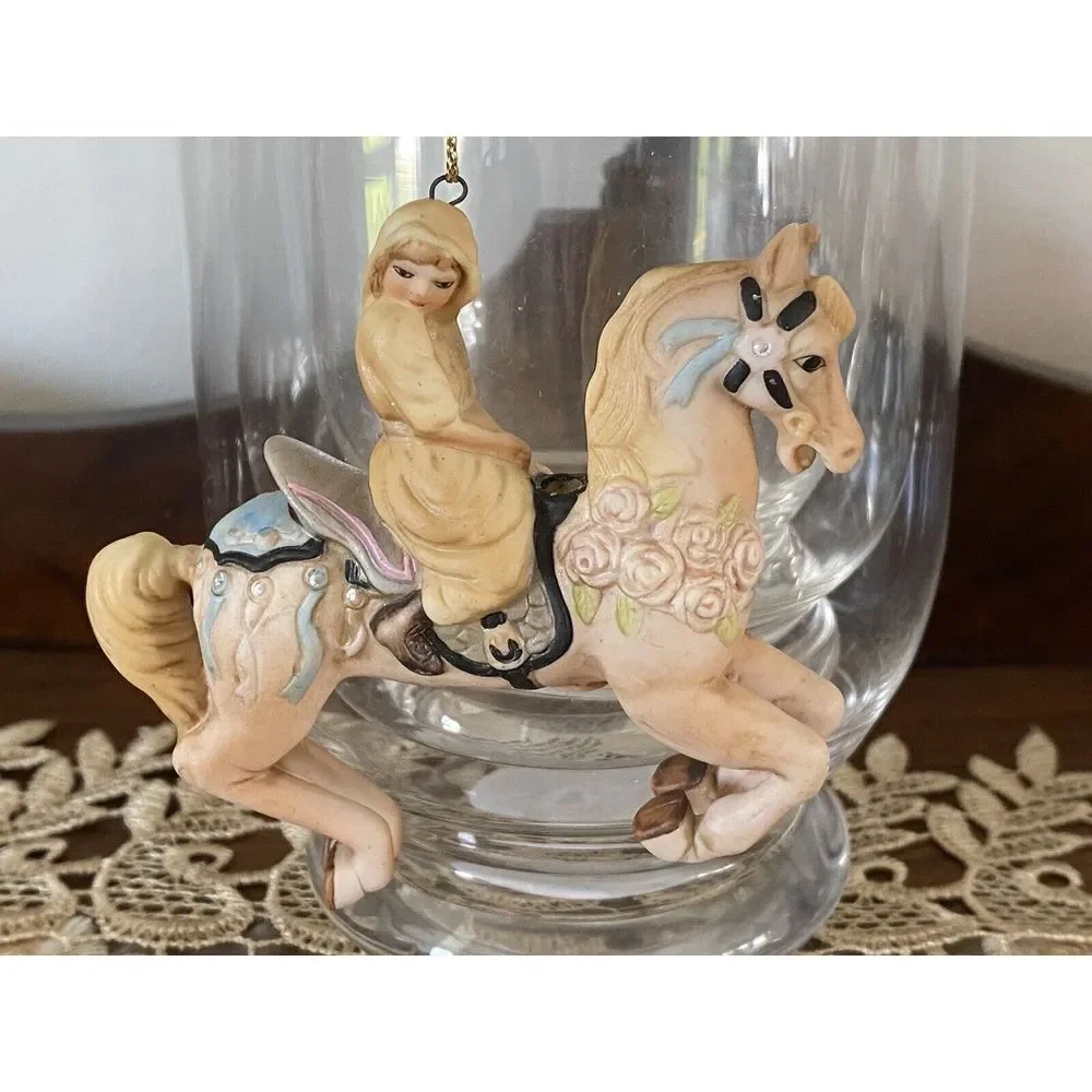 Vtg Willitts Design Hand Painted Ceramic‎ Carousel Horse Ornament Lady On Pony